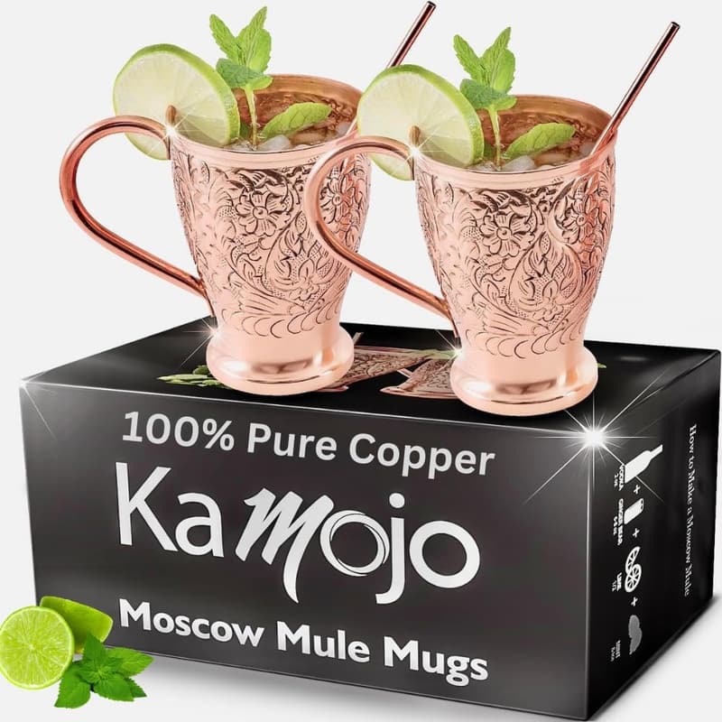 Handcrafted Moscow Mule Copper Mugs Set with Straws & Recipe E-Book