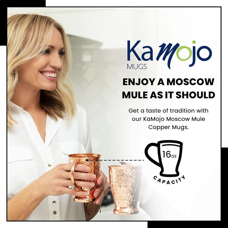 Handcrafted Moscow Mule Copper Mugs Set with Straws & Recipe E-Book