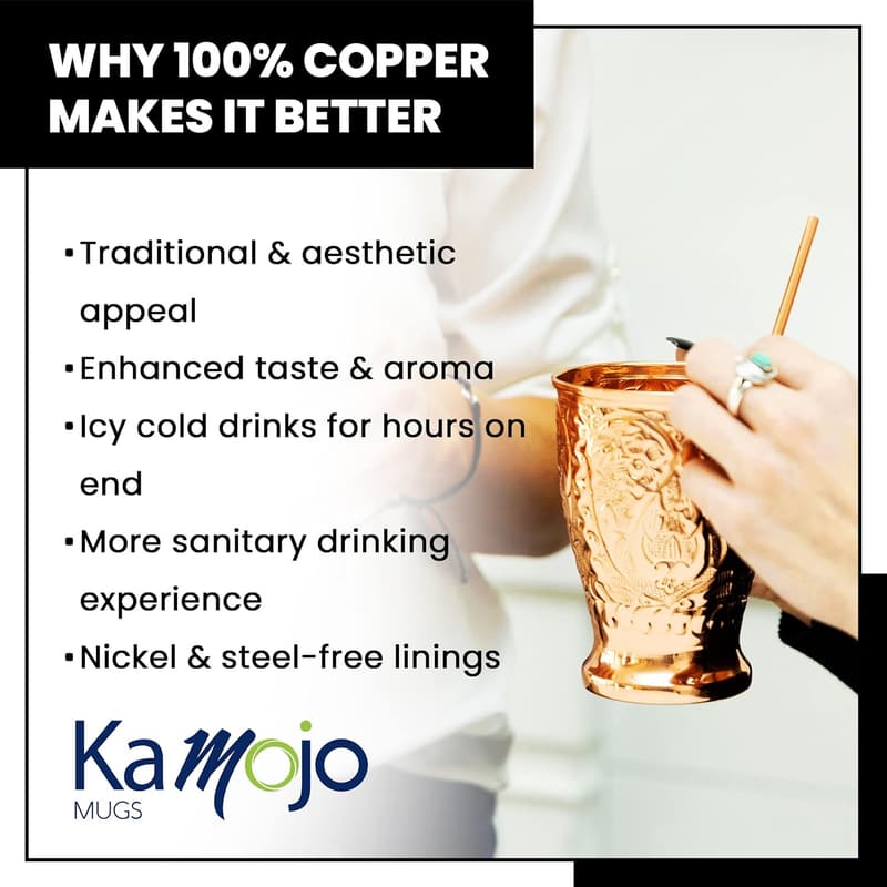 Handcrafted Moscow Mule Copper Mugs Set with Straws & Recipe E-Book