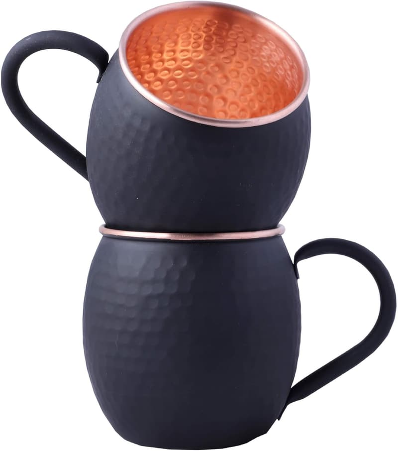 Anniversary Gift: Set of 2 Black Matte Copper Moscow Mule Mugs