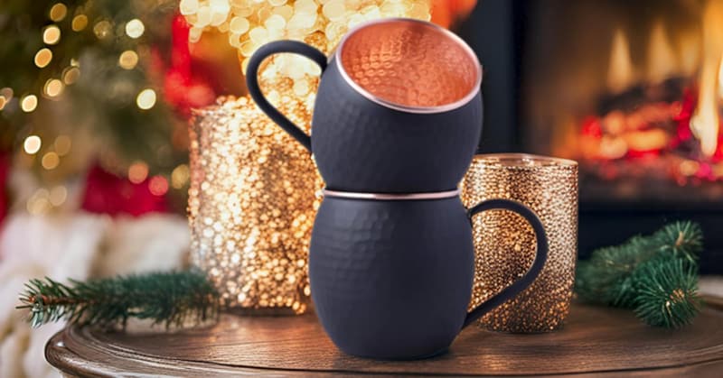 Anniversary Gift: Set of 2 Black Matte Copper Moscow Mule Mugs