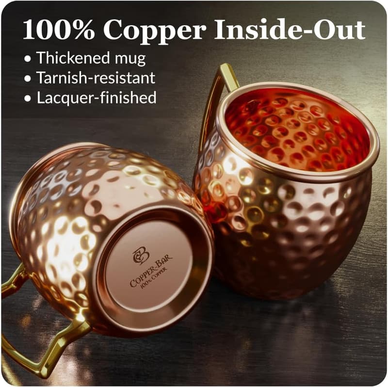 Handcrafted Copper Moscow Mule Mug Set with Straws & Coasters