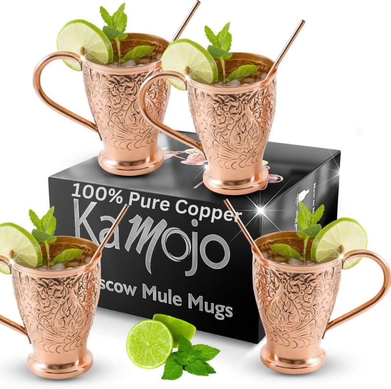 Handcrafted Moscow Mule Copper Mugs Set of 4 with Straws