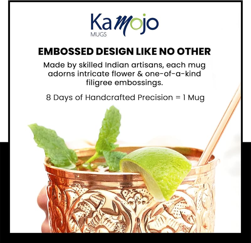 Handcrafted Moscow Mule Copper Mugs Set of 4 with Straws