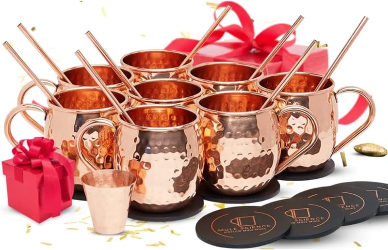 Moscow Mule Copper Mugs Set with Straws & Coasters - 8 Pieces