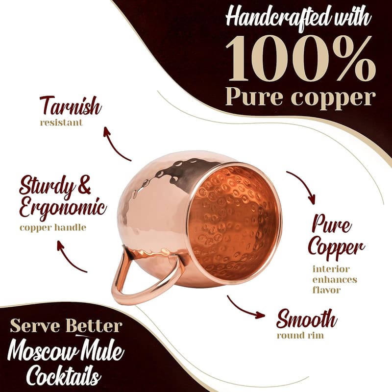 Moscow Mule Copper Mugs Set with Straws & Coasters - 8 Pieces