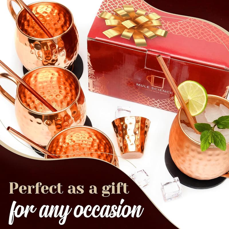 Moscow Mule Gift Set - Handcrafted Copper Mugs (Set of 4)