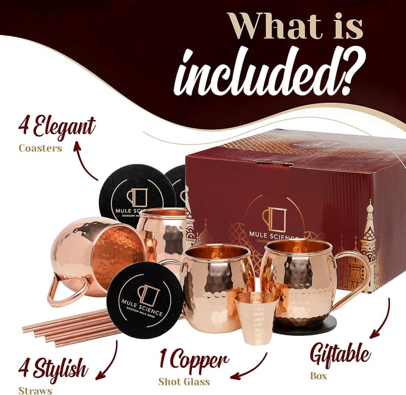 Moscow Mule Gift Set - Handcrafted Copper Mugs (Set of 4)