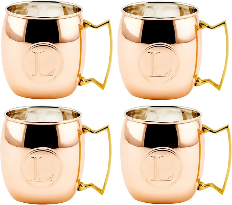 Monogrammed Copper Moscow Mule Mugs Set of 4, 16 oz