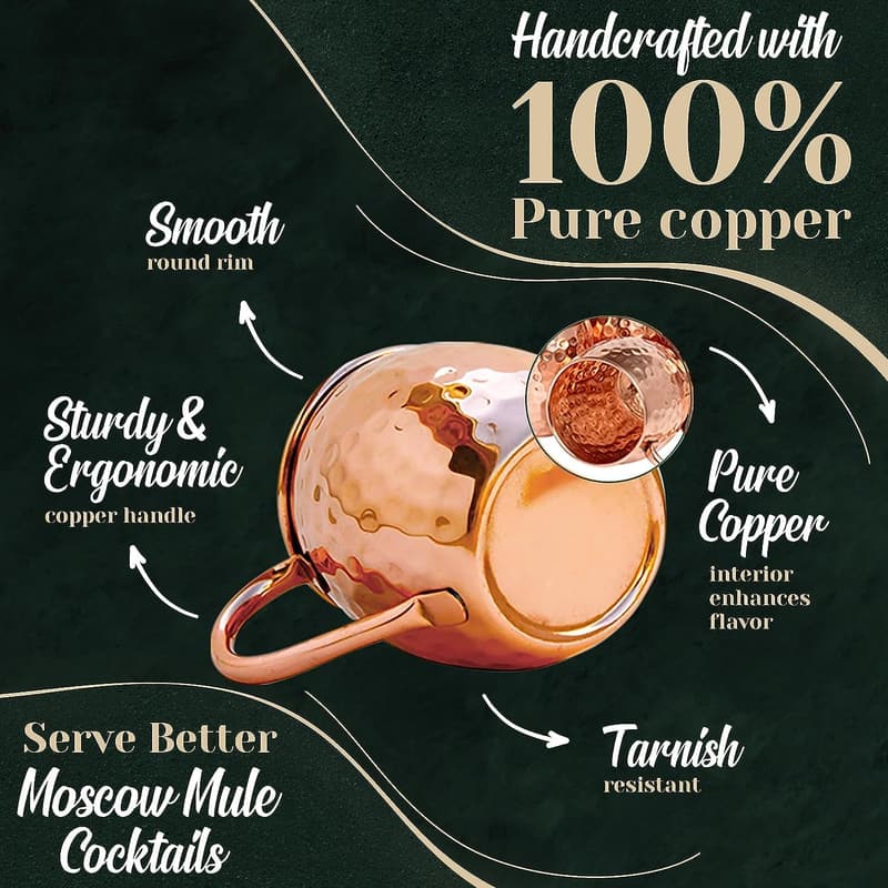 Hammered Copper Moscow Mule Mugs - 18 oz, Set of 12