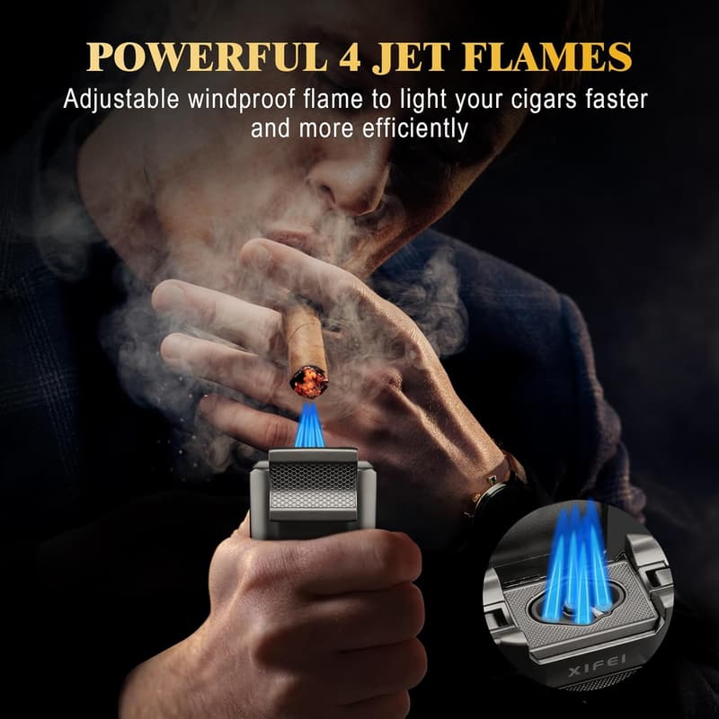 Gray 6-in-1 Cigar Lighter Set with Cutter & Punch for Men