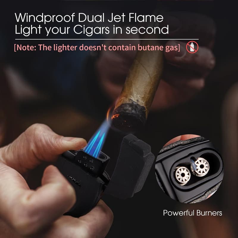 Birthday Gift: Adjustable Jet Dual-Flame Cigar Lighter with Punch