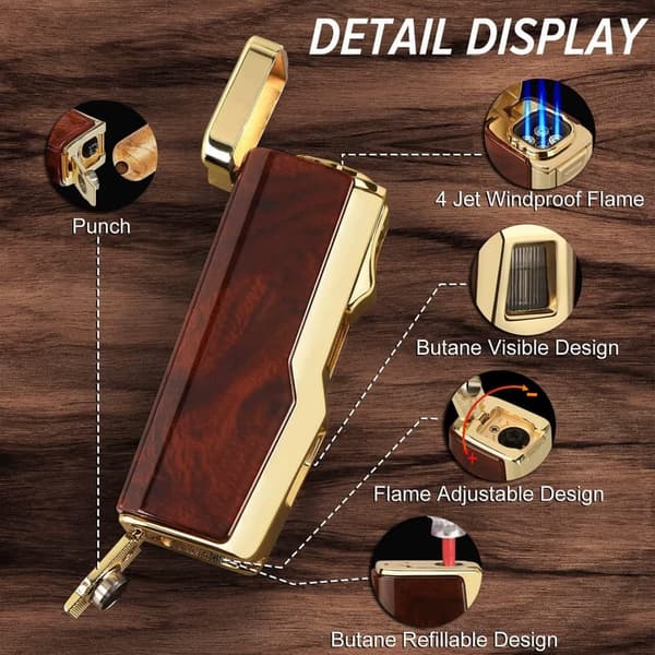 Mahogany 4 Jet Flame Butane Torch Lighter - Gift for All
