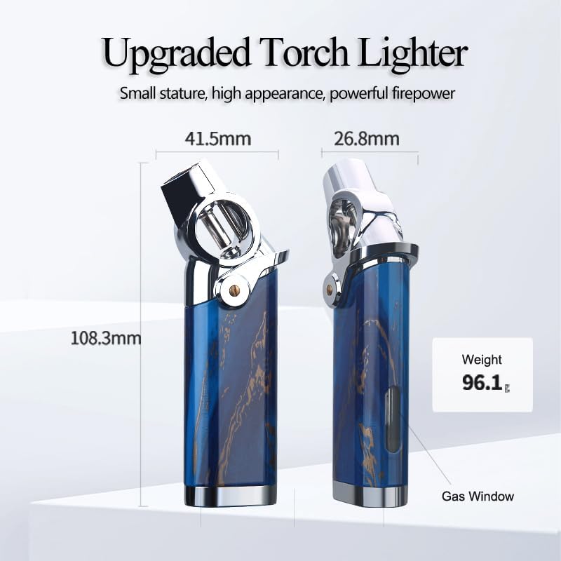Windproof Refillable Butane Torch Lighter for Men - BBQ & Camping (Blue)
