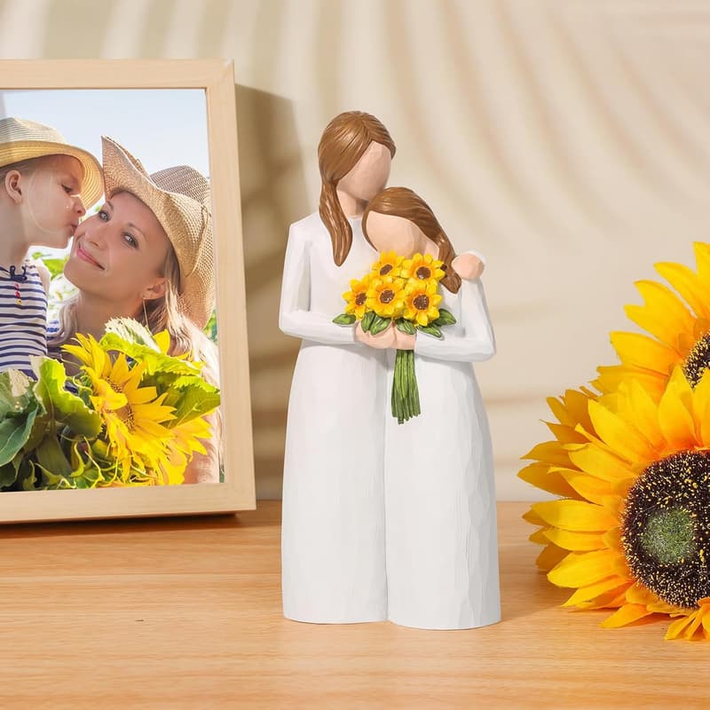 Hand-Painted Sunflower Mother-Daughter Figurine Gift