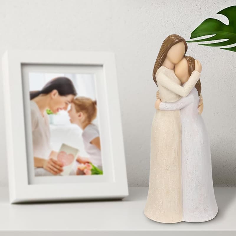Mother-Daughter Hand-Painted Resin Figurine for Home Decor