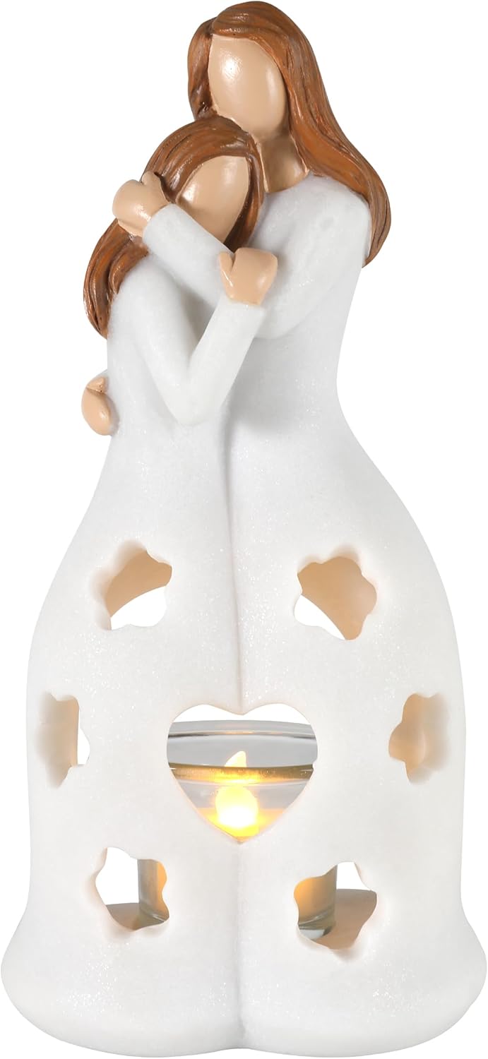 Mom's Birthday Angel Statue with Tealight Holder - 9.1'' Resin Decor