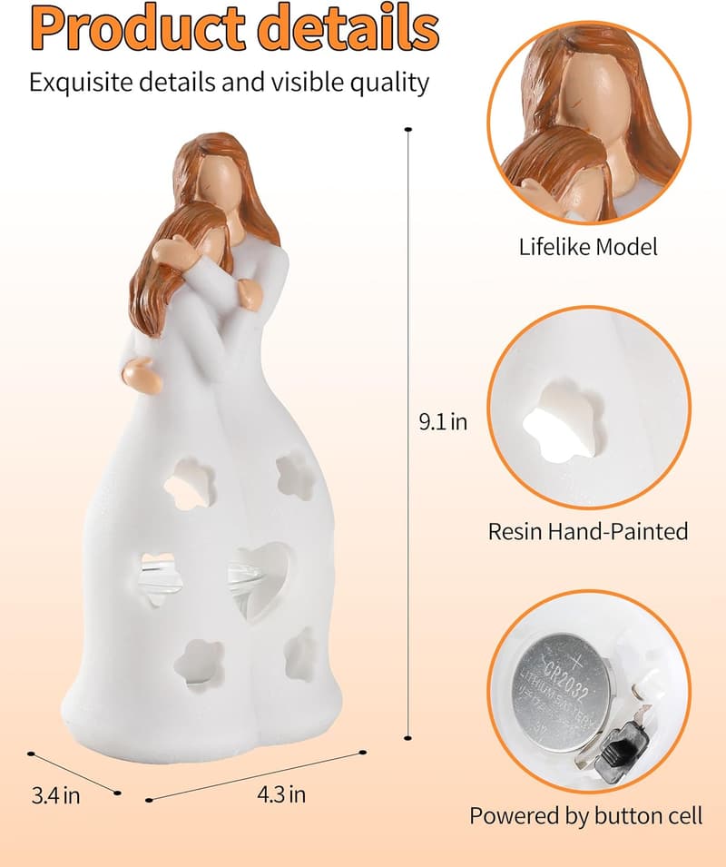 Mom's Birthday Angel Statue with Tealight Holder - 9.1'' Resin Decor