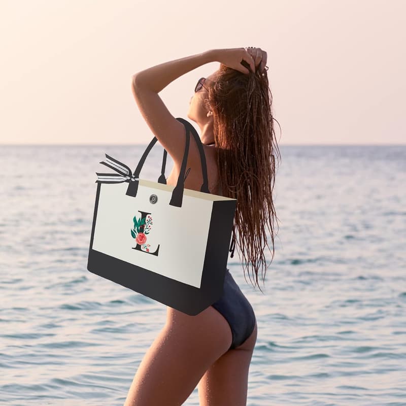 Personalized Initial Canvas Tote Bag for Women's Birthday Gifts