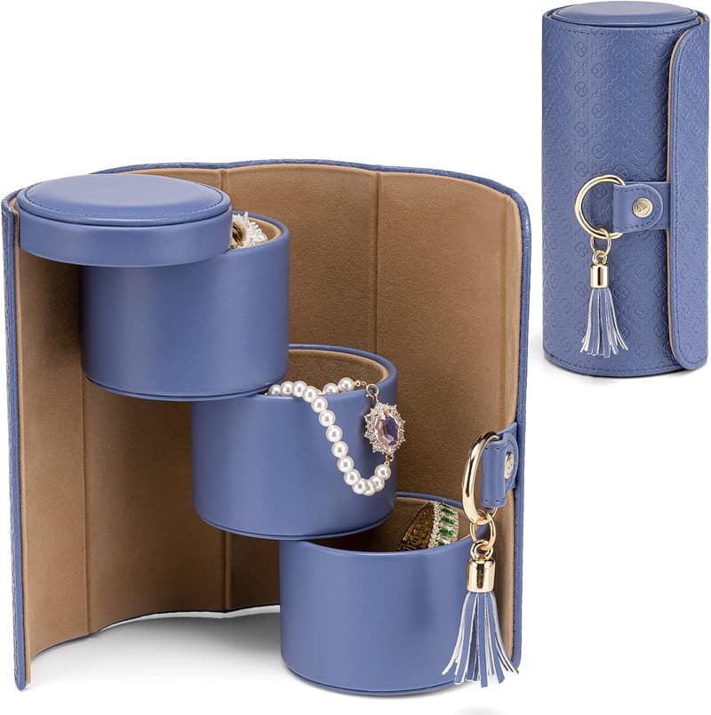 Travel Jewelry Organizer for Mom - 3-Layer Purple Storage Box