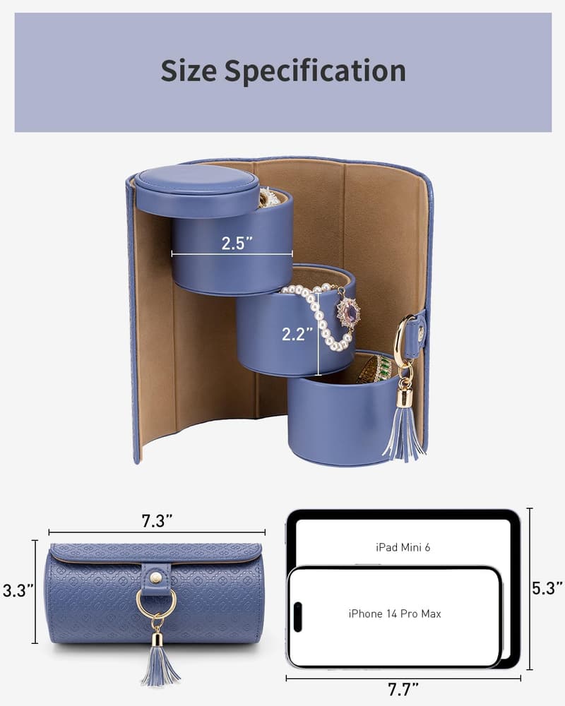 Travel Jewelry Organizer for Mom - 3-Layer Purple Storage Box