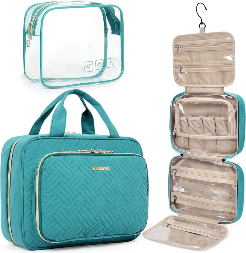 Travel Makeup Organizer with TSA-Approved Clear Bag - Large Blue