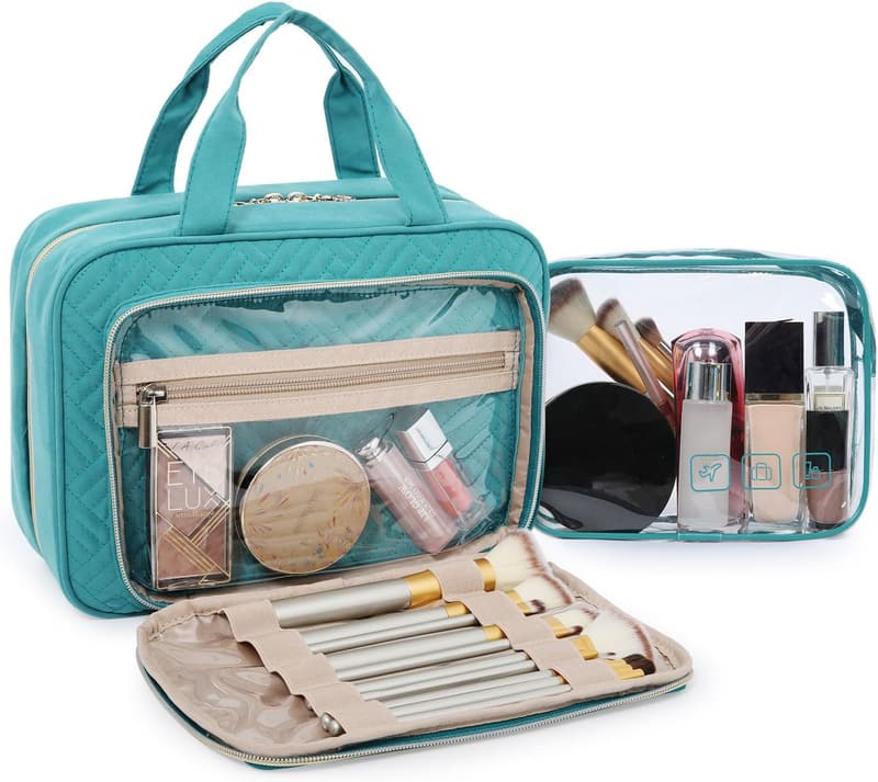 Travel Makeup Organizer with TSA-Approved Clear Bag - Large Blue