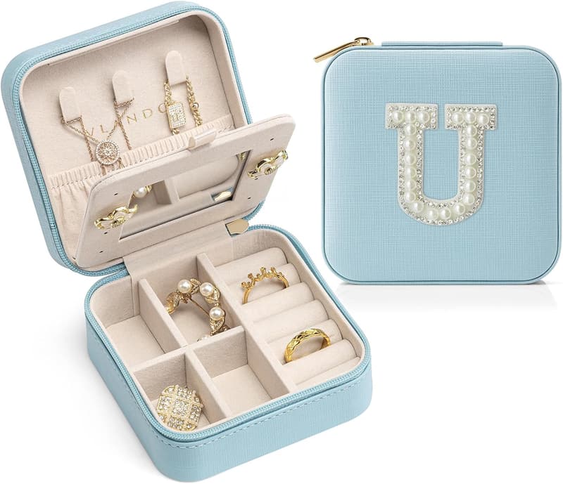 Travel Jewelry Case for Mom - Blue Organizer Gift from Daughters