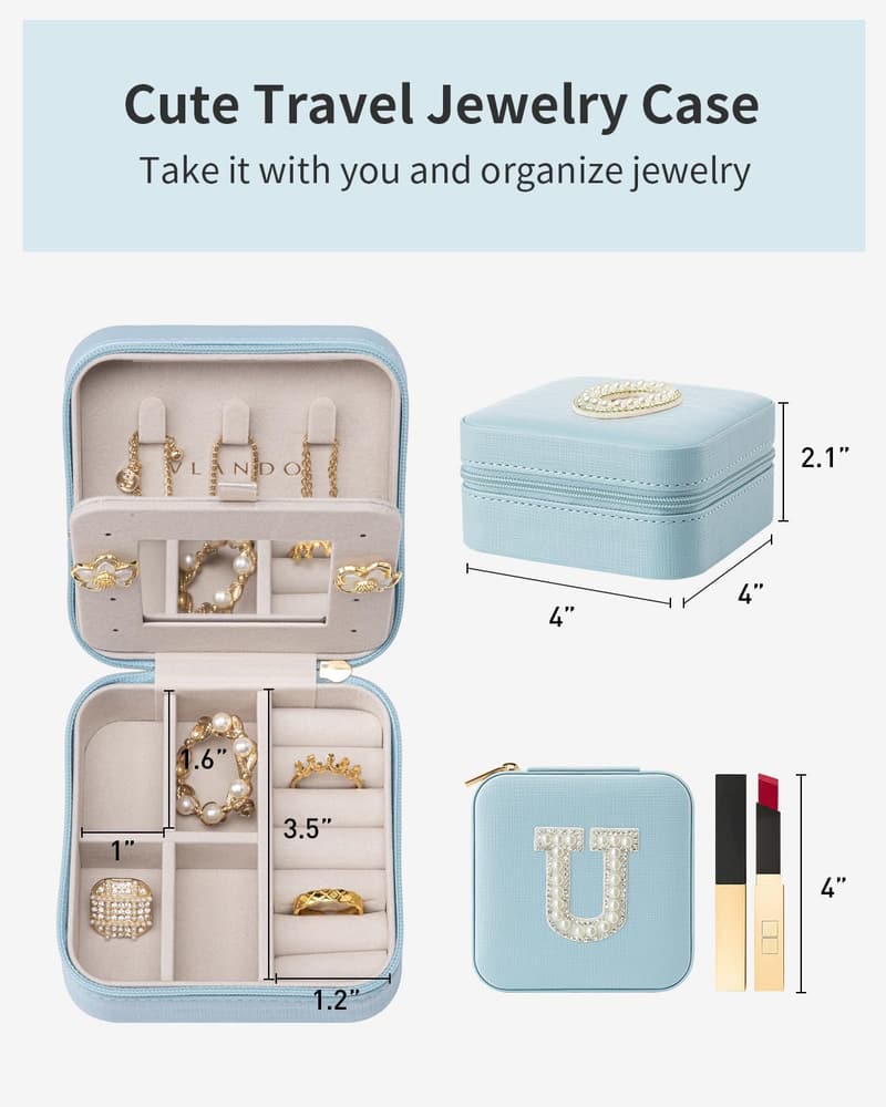 Travel Jewelry Case for Mom - Blue Organizer Gift from Daughters