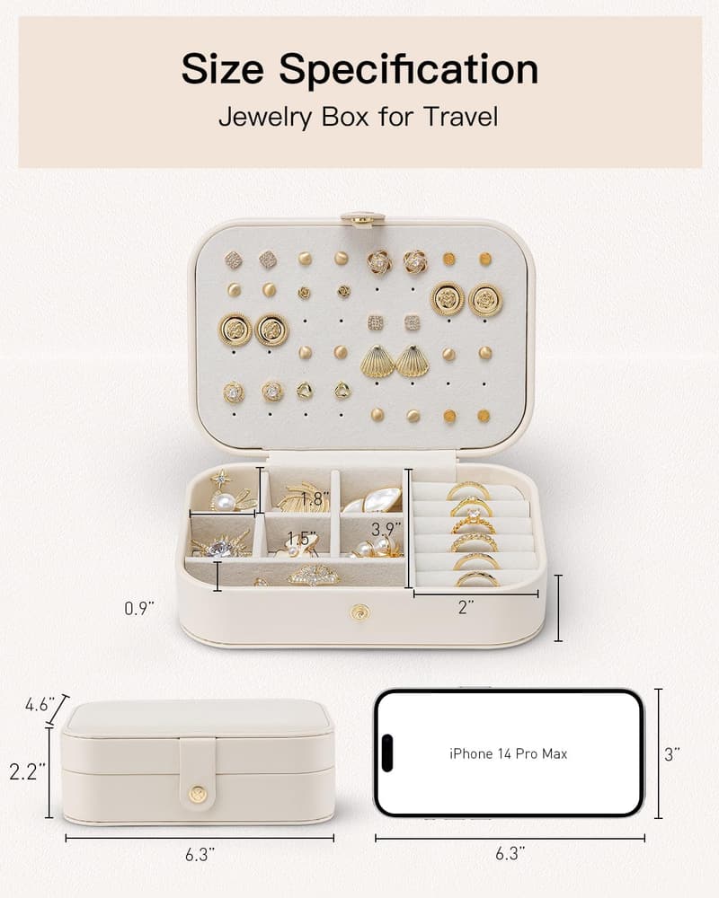 Beige Portable PU Leather Travel Jewelry Case for Women