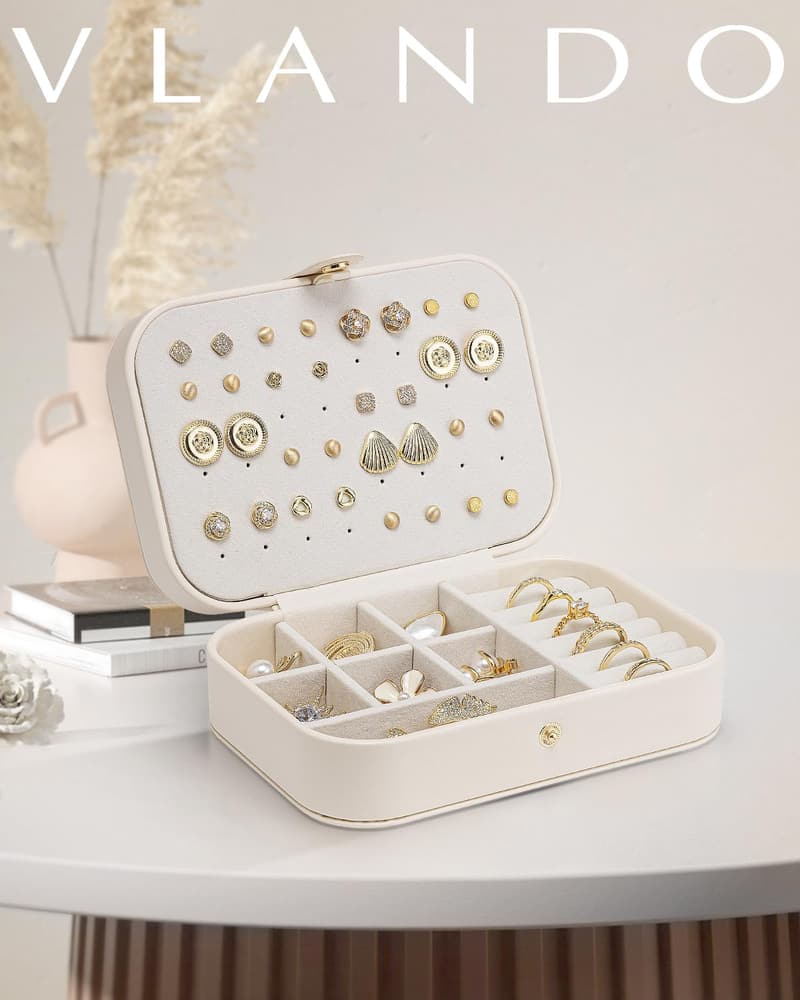 Beige Portable PU Leather Travel Jewelry Case for Women