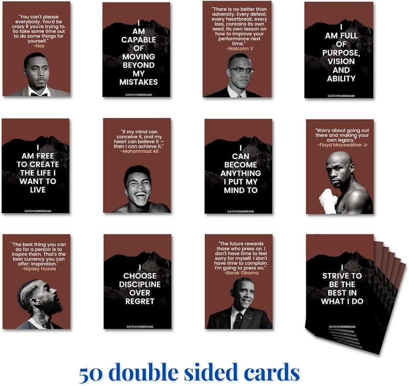 Motivational Affirmation Cards for Men - 50 Quotes from Influential Black Leaders