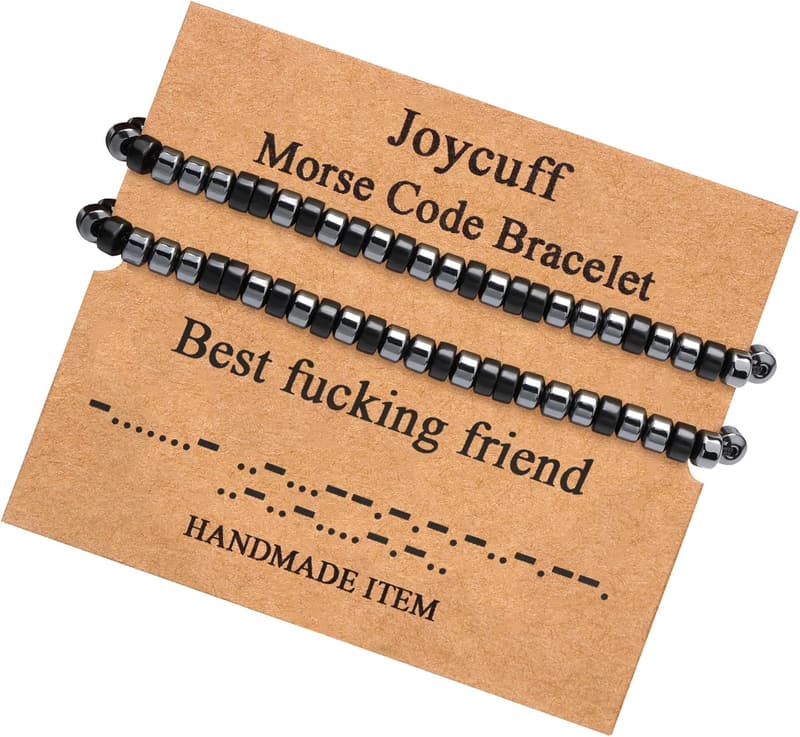 Morse Code Bracelet Set - Adjustable Hematite Beads for Couples