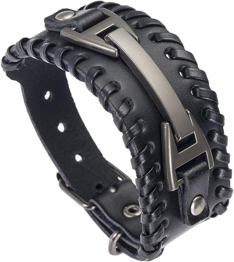 Punk Leather Braided Wristband for Men