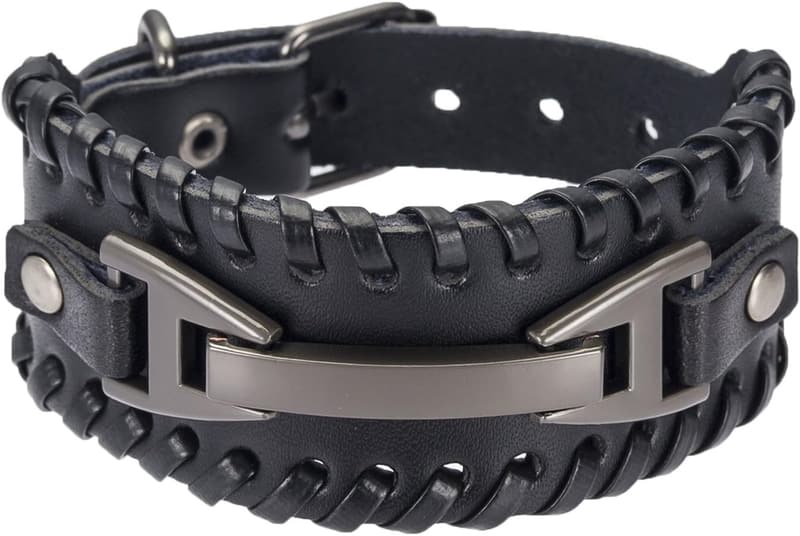 Punk Leather Braided Wristband for Men
