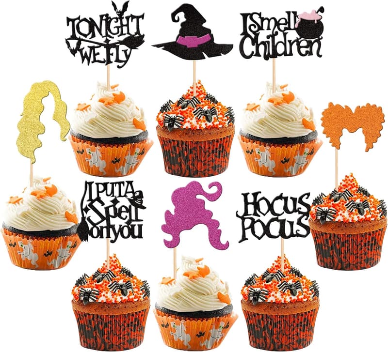 Hocus Pocus Halloween Cupcake Toppers - 32 Glitter Picks
