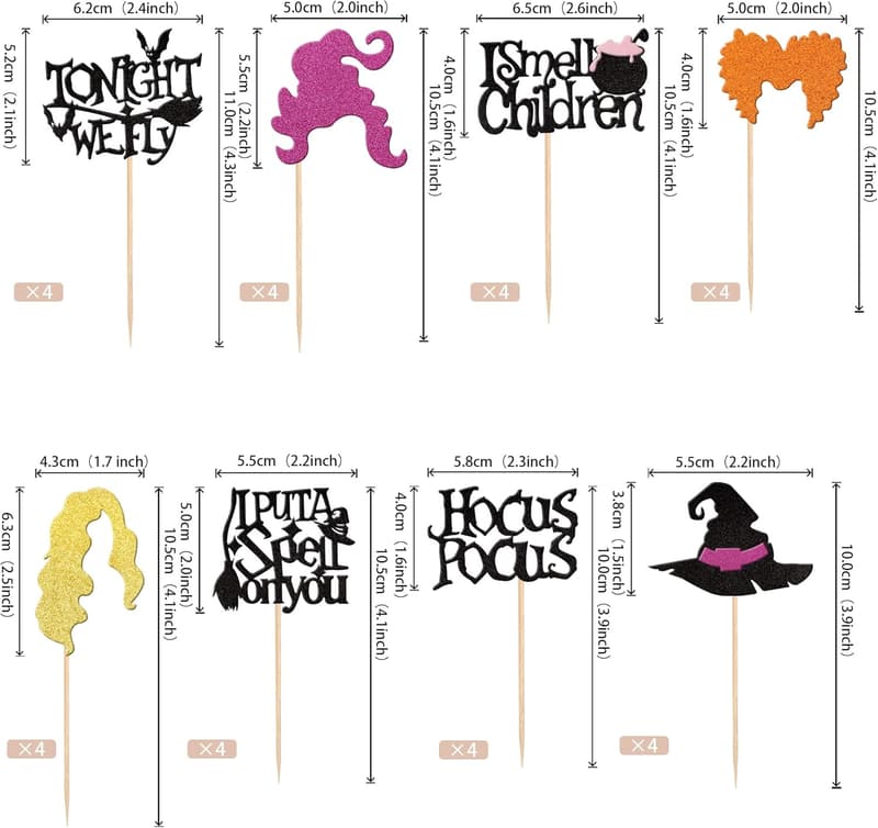 Hocus Pocus Halloween Cupcake Toppers - 32 Glitter Picks
