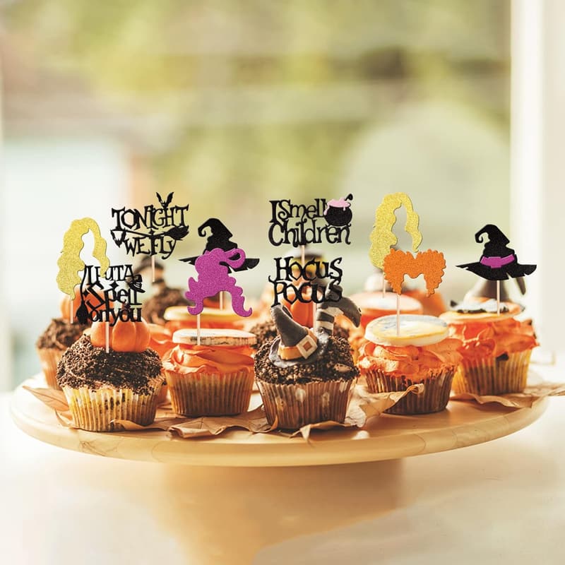 Hocus Pocus Halloween Cupcake Toppers - 32 Glitter Picks