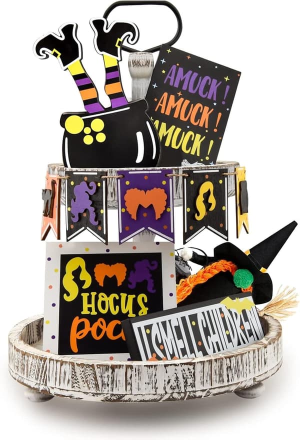 Halloween Hocus Pocus Tiered Tray Decor with Wooden Signs