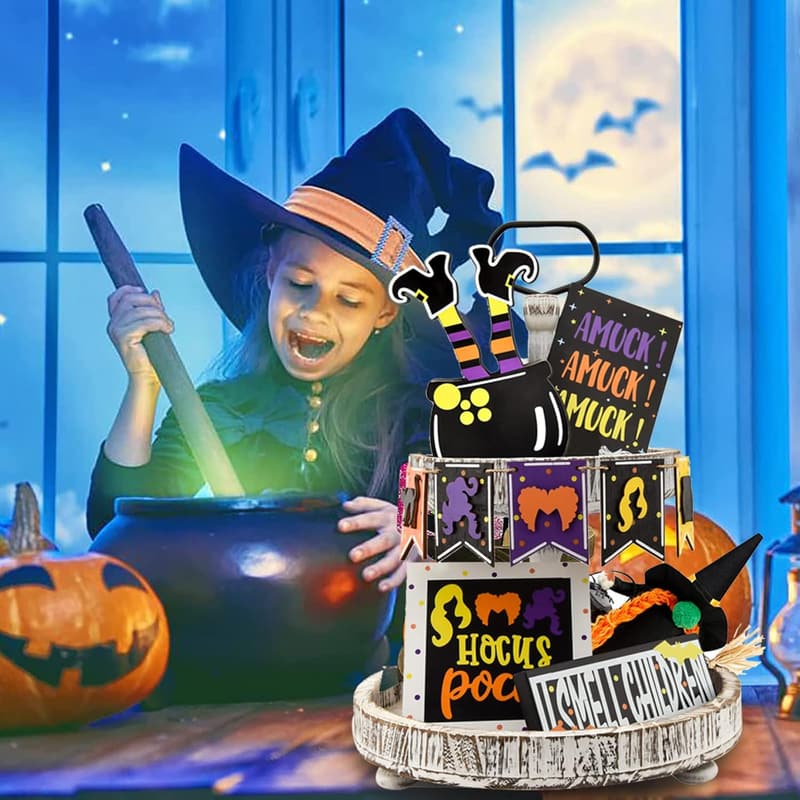 Halloween Hocus Pocus Tiered Tray Decor with Wooden Signs