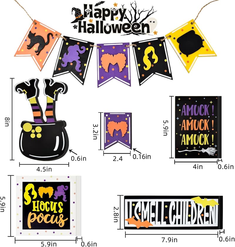 Halloween Hocus Pocus Tiered Tray Decor with Wooden Signs