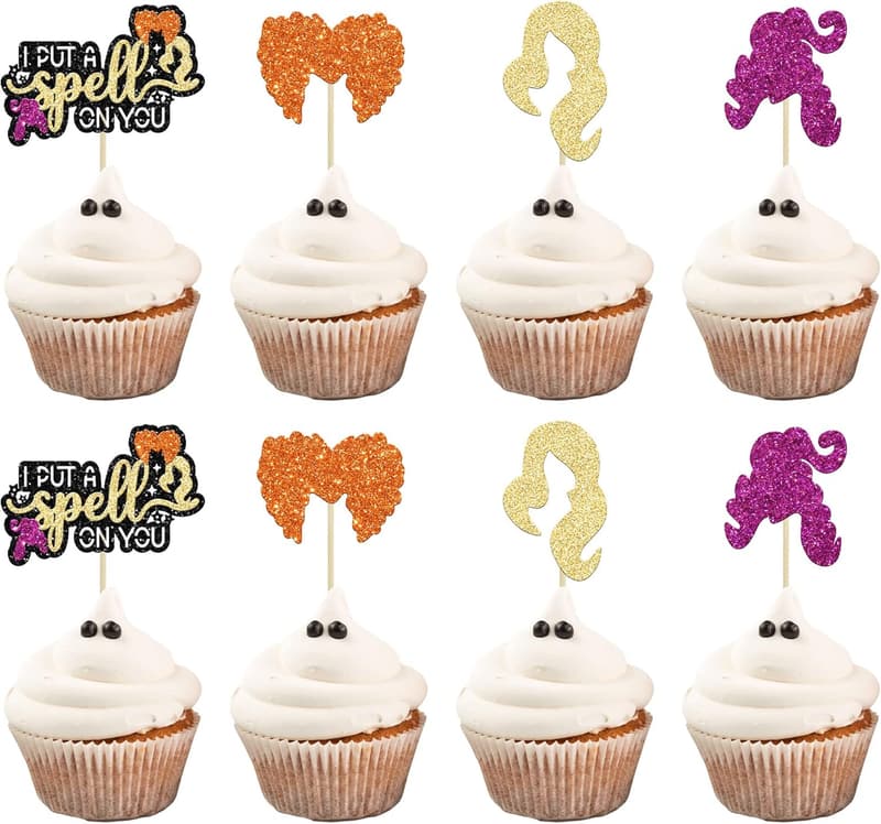 Halloween Cupcake Toppers - 24Pcs Glitter Witch Picks