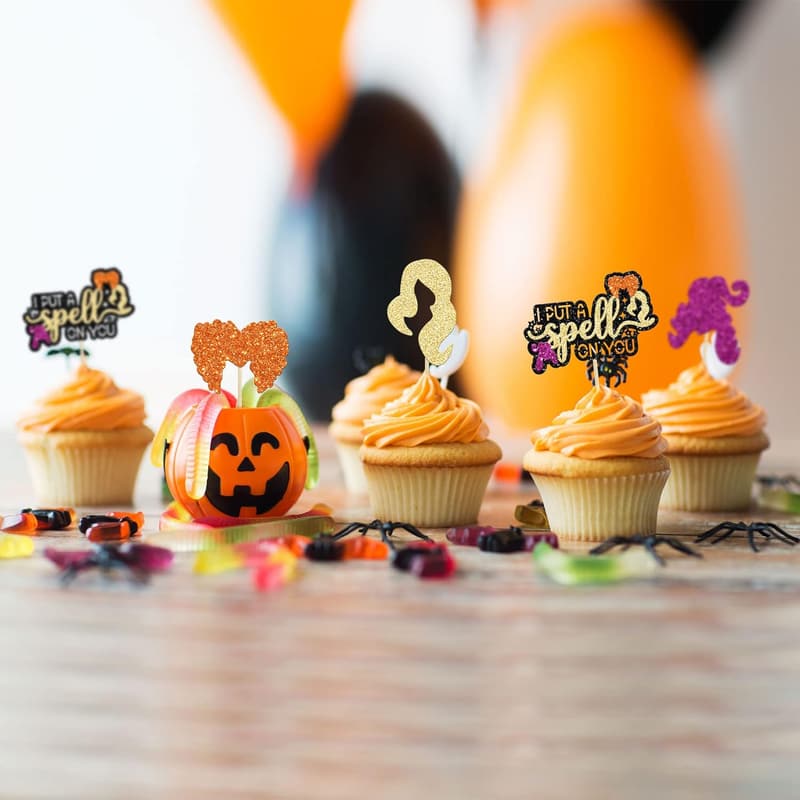 Halloween Cupcake Toppers - 24Pcs Glitter Witch Picks