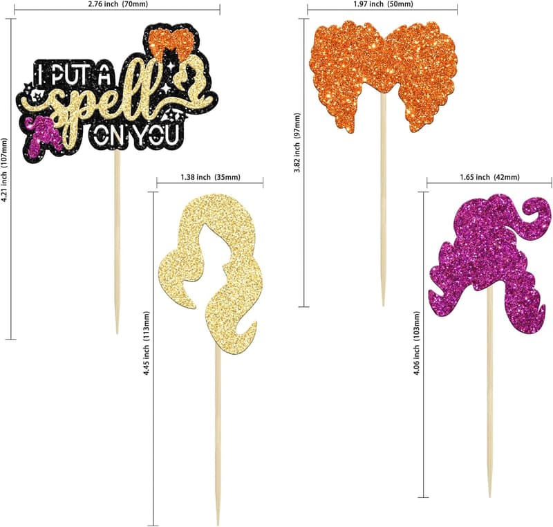 Halloween Cupcake Toppers - 24Pcs Glitter Witch Picks