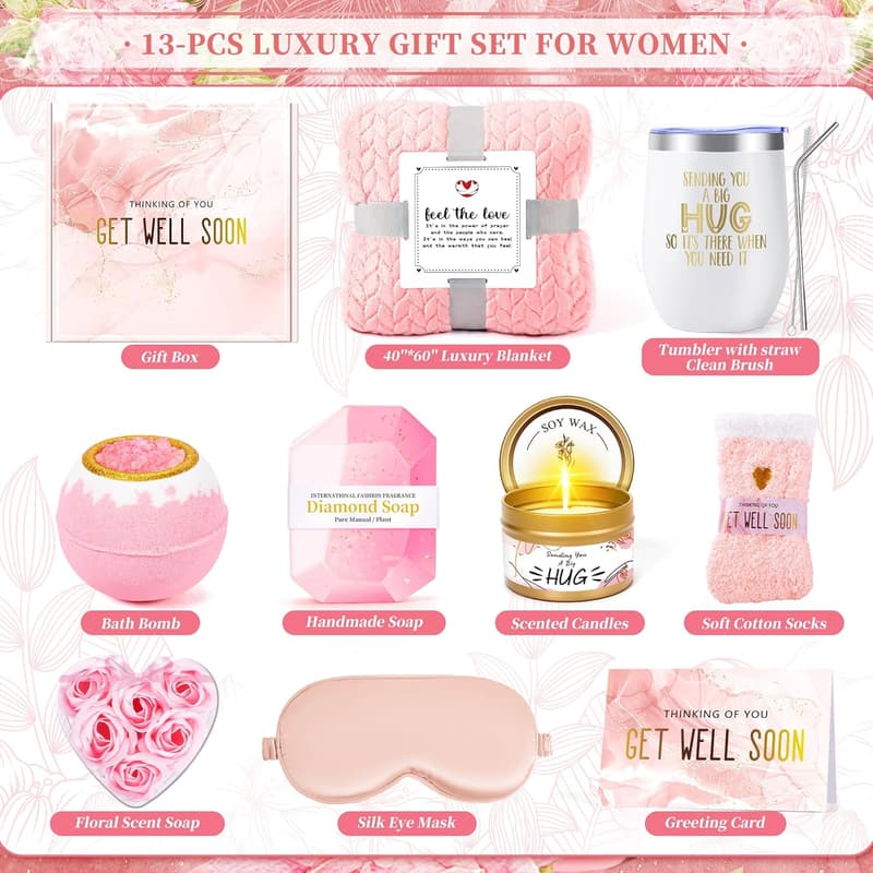 Get Well Soon Gift Basket for Women – 14PCS Care Package