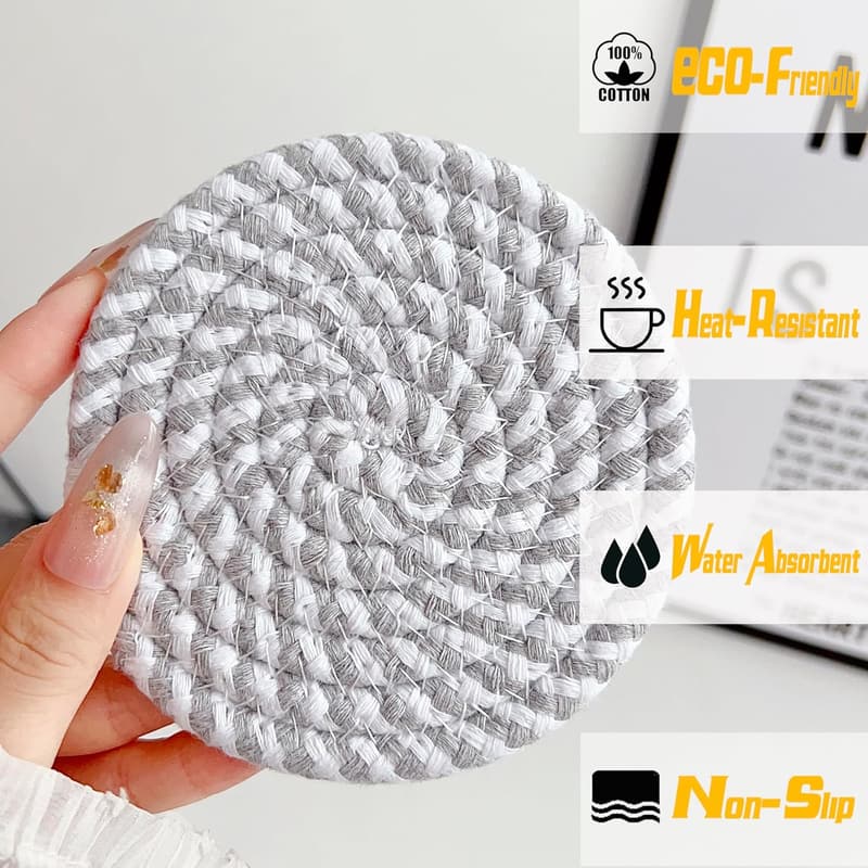 Handmade Woven Cotton Coaster Set with Storage Basket