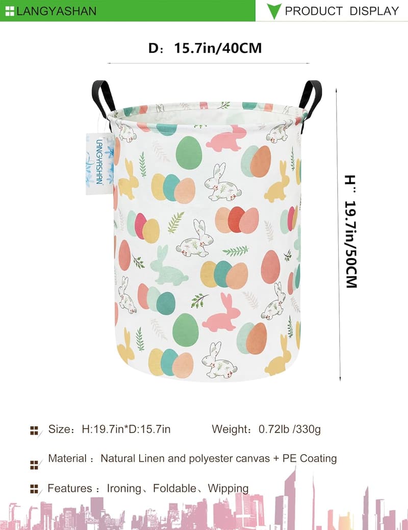 Easter Rabbit Canvas Laundry Basket for Children’s Storage