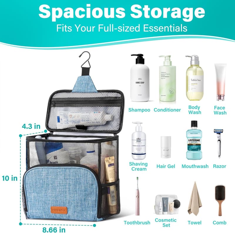 Hanging Toiletry Bag Organizer for College, Gym, & Travel