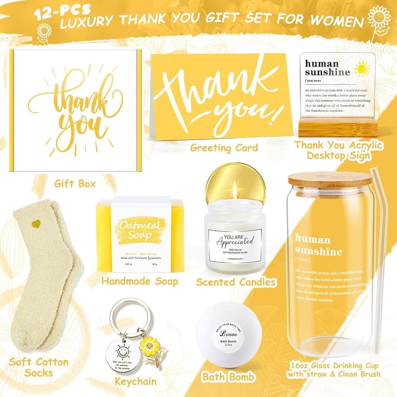 Sunshine Appreciation Gift Box for Women - 12PCS Thank You Basket