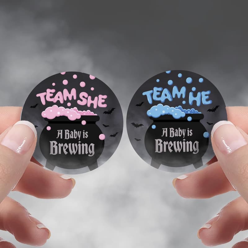 Halloween Gender Reveal Party Cauldron with 40 Stickers